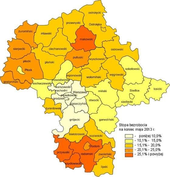 2. Stopa bezrobocia W porównaniu z innymi krajami Unii Europejskiej (według wyliczeń Eurostat) stopa bezrobocia w końcu kwietnia 2013 r.