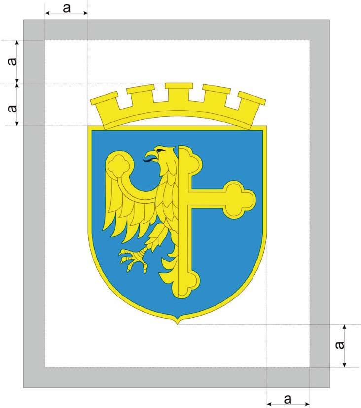 1.2 Herb - wersja ochronna Obszar ochronny to określona modułowo, minimalna strefa chroniąca znak równa podwójnej wielkości modułu a. W przestrzeni obszaru minimalnezachować wymagana czytelność znaku.