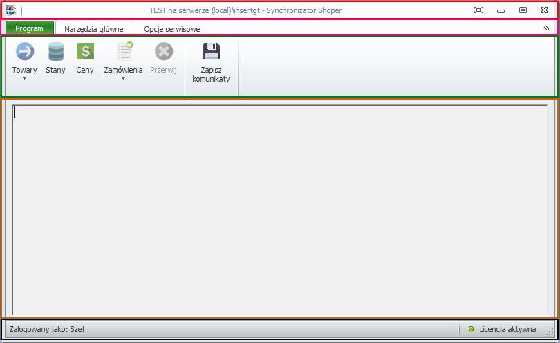6 Interfejs programu Okno programu można podzielić na kilka segmentów: menu programu, pasek zakładek z modułami, pasek