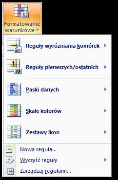 Formatowanie warunkowe Formatowanie warunkowe formatowanie, które MS Excel automatycznie stosuje do komórek, jeśli jest spełniony określony warunek (reguła).