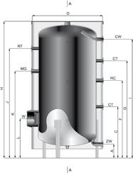 Zasobniki c.w.u. WGJ-S/Z stojące bez wężownicy (z możliwością zamont. grzałki EJK) ZW zimna woda wlot CW ciepła woda odbiór RC cyrkulacja 1 CT mufa czujnika temp. zamk.