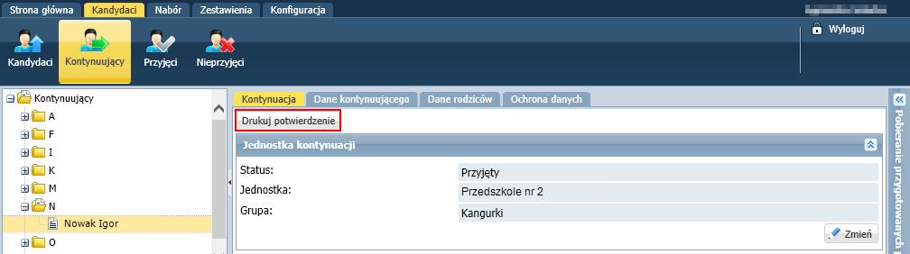 Nabór Przedszkola. Jak wprowadzić dzieci, które kontynuują uczęszczanie do przedszkola? 5/6 4. Na ostatniej stronie formularza wybierz jednostkę i grupę w tej jednostce i kliknij przycisk Zapisz.