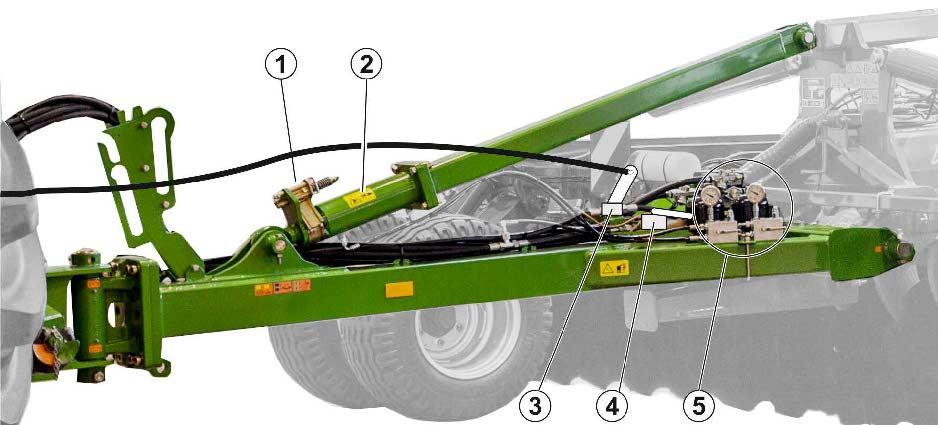 Budowa i działanie 5.13 Dyszel Dyszel należy podnosić i opuszczać hydraulicznie za pośrednictwem żółtego zespołu sterującego ciągnika.