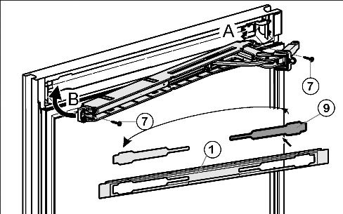 u Założyć podkładkę Fig. 11 (34) na środkową płytkę zawiasu Fig. 11 (32). u Górną płytkę zawiasu przykręcić mocno (z siłą 4 Nm) (2xTorx 25) Fig. 8 (13).