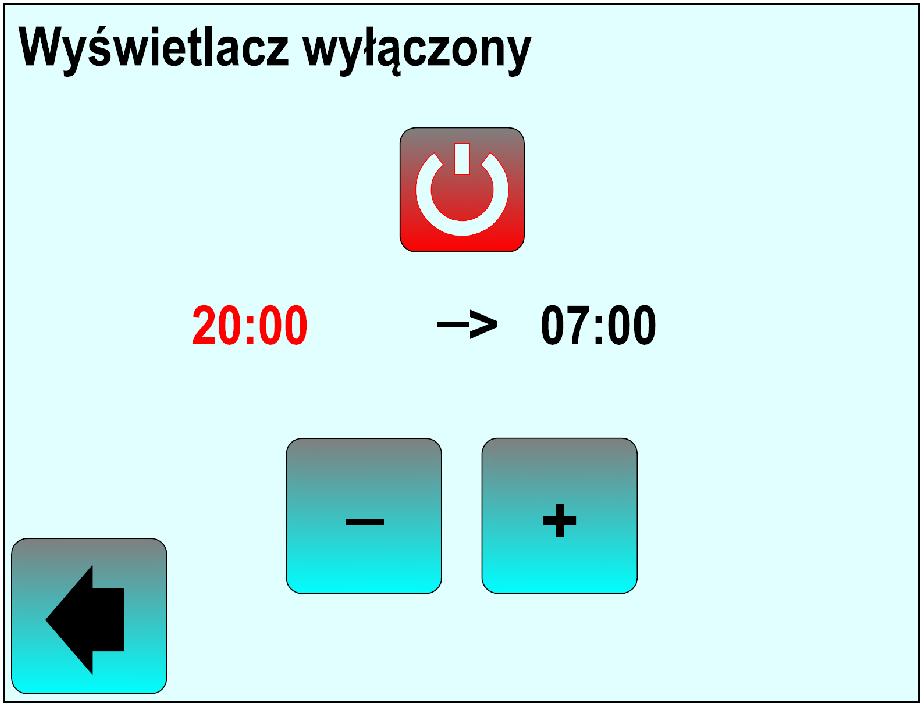 Naciśnięcie przycisku lub powoduje wybór formatu wyświetlania czasu (niebieska obwódka wokół przycisku). Przycisk akceptacja wyboru i powrót do poprzedniej pozycji ustawień.