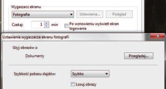 Windows 7 6 W polu Czekaj zdefiniuj wartość czasu, po upływie którego włączy się wygaszacz (w minutach). 7 Zmiany zatwierdź, przyciskając OK.