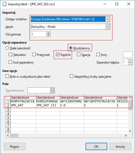 JPK_VAT przygotowanie danych Przygotowanie pliku CSV w arkuszu kalkulacyjnym Zwróć uwagę na