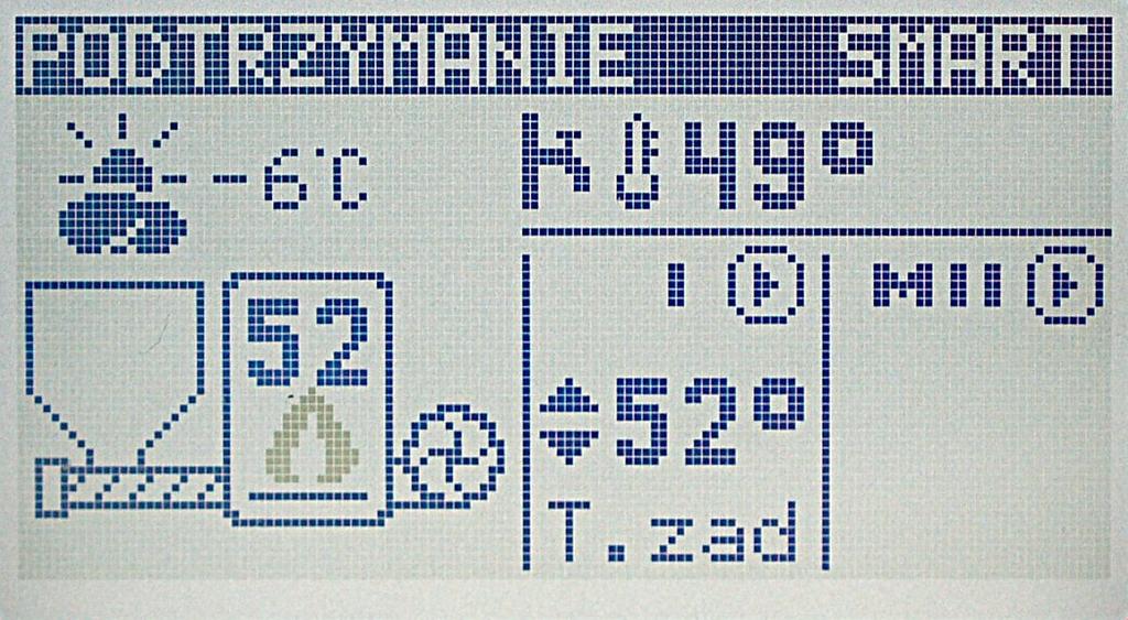 Żeby przejść do ustawiania temperatury zadanej pierwszego obiegu należy przycisnąć klawisz gdy wyświetlany jest główny ekran.