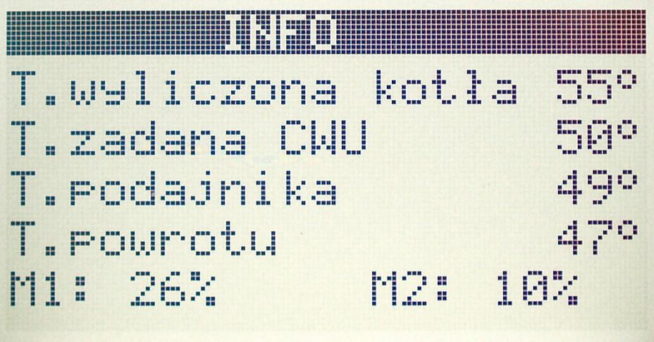 9. MII oznaczenie drugiego obiegu grzewczego. Jeżeli regulator nie steruje mieszaczem to temperatury zadana i zmierzona nie są wyświetlane. 10. Sygnalizacja załączenia pompy CO2.