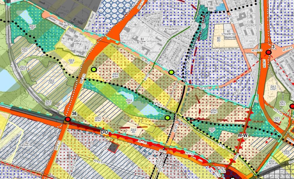 zachodniej części miasta - uwagi 252.3, 257.1, 518.3, 819.46, 1005 dot. terenów na pn od Parku Wodziczki, w rej. ul. M.