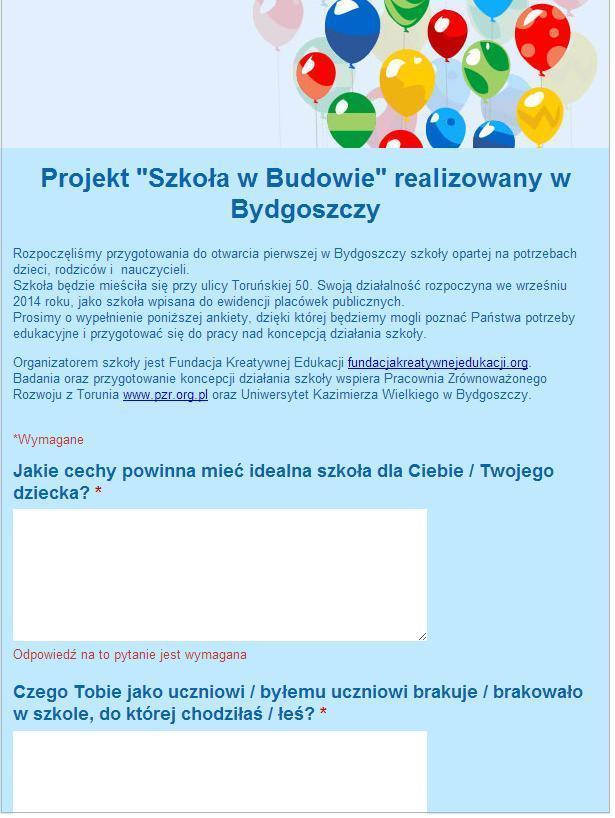 Przykład Ankietę internetową Pracownia Zrównoważonego Rozwoju zastosowała między innymi w projekcie Strefa Cukru dotyczącym zagospodarowania terenu byłej cukrowni w Pruszczu Gdańskim oraz w projekcie