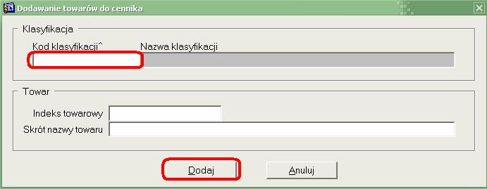 Generacja pozycji na podstawie klasyfikacji Pozycje cennika moŝna wygenerować w zakładce Pozycje na podstawie przypisania indeksu towarowego do danego kodu klasyfikacji.