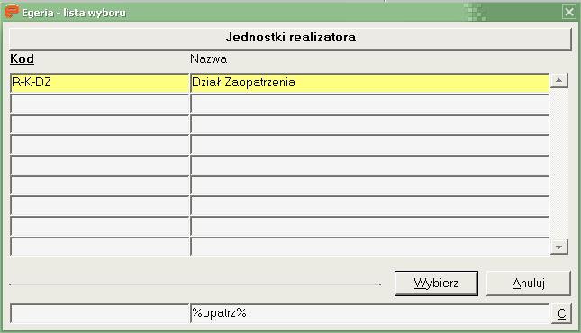 Przy wyszukiwaniu naleŝy korzystać ze znaków specjalnych: % oznacza dowolny ciąg znaków lub _ oznacza dowolny pojedynczy znak. Więc chcąc wyszukać np.