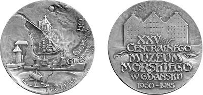 19 1985 XXV lat Centralnego Muzeum Morskiego w Gdańsku 1960-1985 Gdańsk, Gdynia Hel, Tczew Gertruda Wilczopolska-Kuziemska, ø 70, bity w 1987 w Mennicy Państwowej w Warszawie, tombak patynowany,