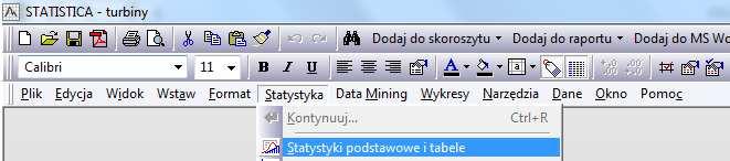 głównego STATISTIKI Statystyka/Statystyki podstawowe i tabele: W