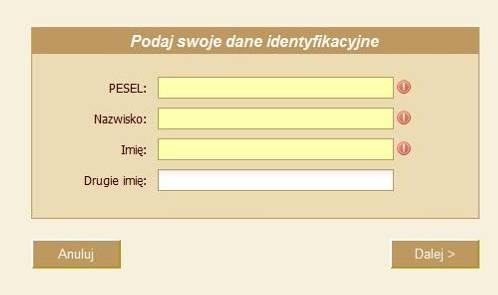 W celu dokonania rejestracji internetowej należy podać dane wypełniając odpowiednie pola