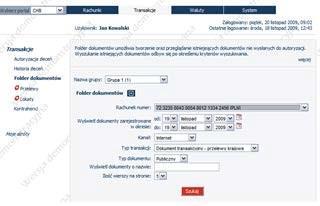 Opcja umożliwia wyszukanie utworzonego wcześniej dokumentu z przelewami/przelewem.
