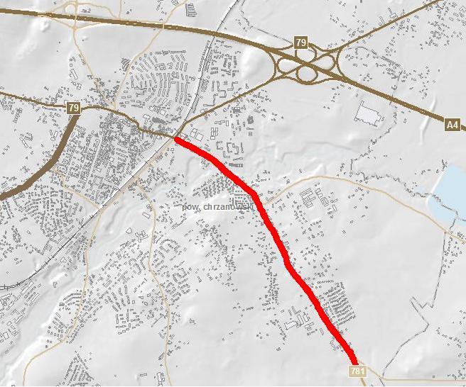 Program ochrony środowiska przed hałasem dla województwa małopolskiego 23. Droga wojewódzka nr 781 w Chrzanowie 23.1. Opis obszaru 23.1.1. Analizowany odcinek drogi wojewódzkiej DW781 o długości 2,65 km obejmuje kilometraż od 0+0 do 2+651.