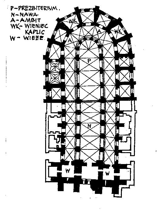 Katedra w Gnieźnie (rzut) Źródło: P.