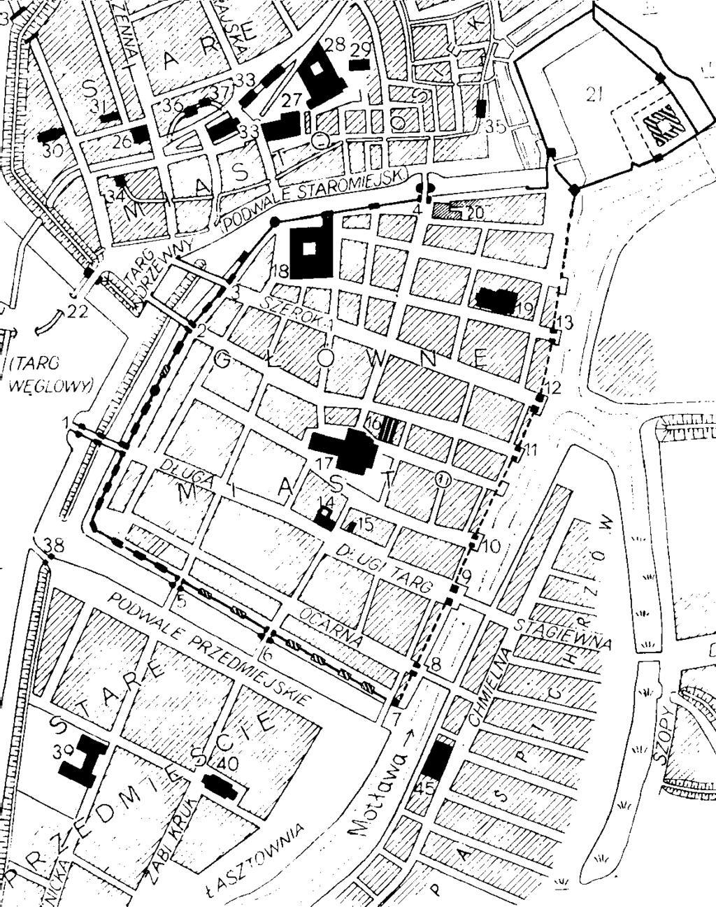 Plan miasta średniowiecznego portowego Gdańsk ok. 1460 Źródło: J. Kowalski, R. Massalski, J.