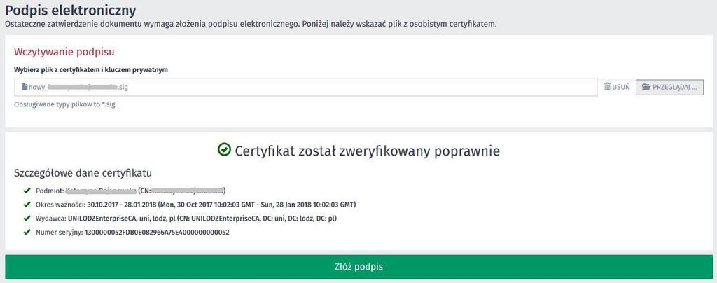 wraz z podaniem szczegółowych danych dot. certyfikatu. b.