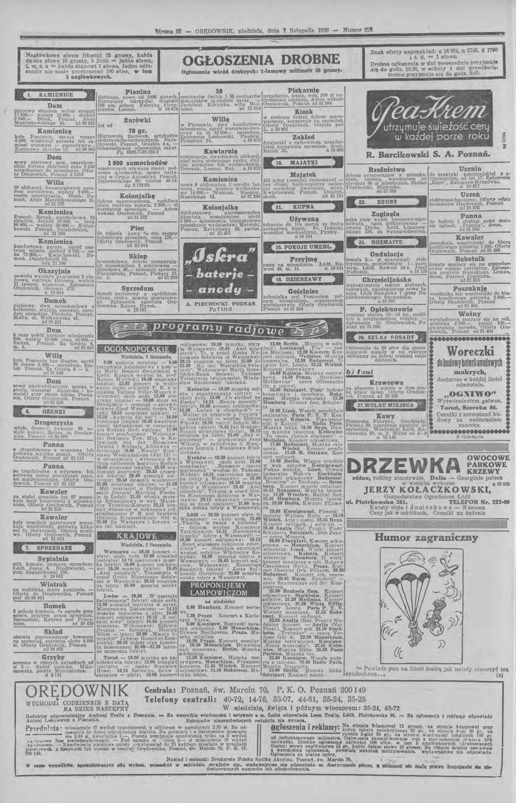 m Strona 'lo - ORĘD-OWNIK, nieaziela:, ania: l' listopaaa 1936.- N'umer 25! Nagołówko.we słowo. (tłusto) 16 groaz1. kdde dalsze słowo 10 groszy, 5 licz'b = j&clno slo.wo, i. w, z. a. = kam!