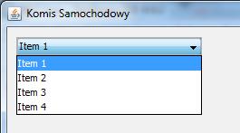 Trudniejsze komponenty JComboBox JComboBox to po prostu rozwijana lista: Od prostego HTML-owego selektora odróżnia go to, że w JComboBox, trzymamy całe obiekty, a napisy, które widać w liście to po