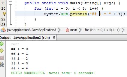 5. } Np.: Rysunek 26 - Przykład pętli for Działa to w ten sposób, że pierwszy element for a (int i = 0), jest deklarowany przed wywołaniem pętli.