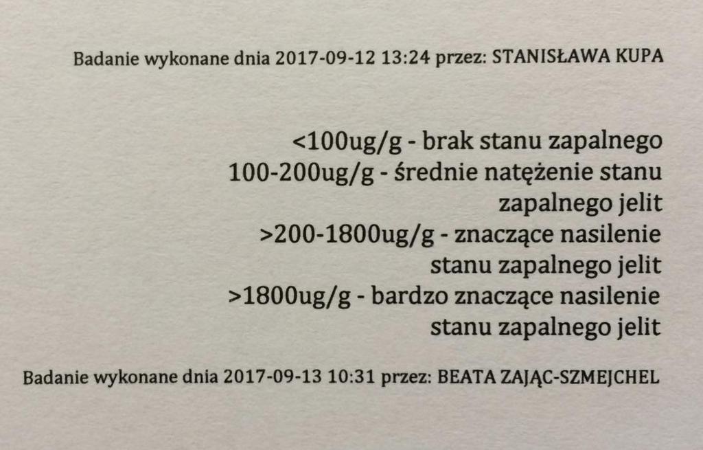 Interpretacja oznaczenia kalprotektyny w kale według zaleceń