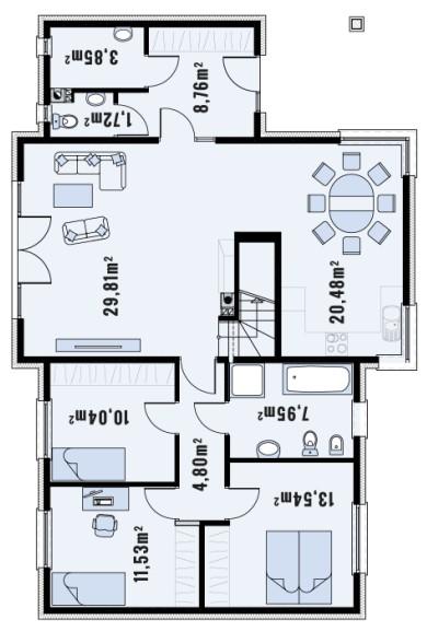 8,02 m² 7,95 m² 13,54 m² 11,53 m² 10,04m² PODDASZE: 38,67/92,91m 2