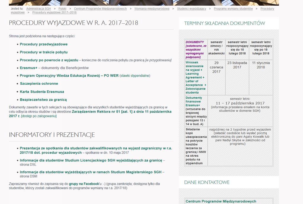 Strona procedur wyjazdowych