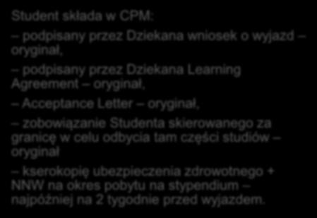 Learning Agreement oryginał, Acceptance Letter oryginał, zobowiązanie Studenta skierowanego za granicę w