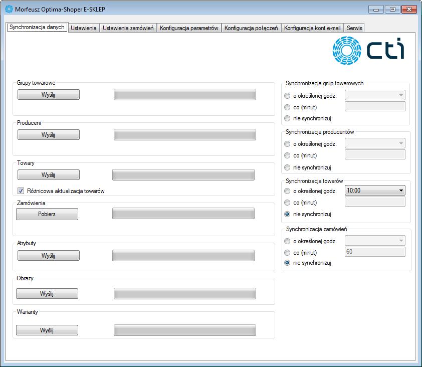 9. Wymiana danych pomiędzy Comarch ERP Optima, a shoper W celu dokonania ręcznego eksportu danych z Comarch ERP Optima do sklepu należy kliknąć na przycisk Wyślij w odpowiedniej sekcji.