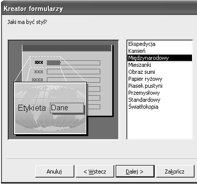 202 Access w biurze i nie tylko Rysunek 4.20. Trzecie okno Kreatora formularzy 8.