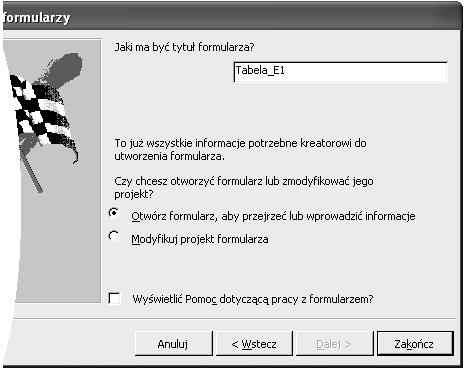 Dla potrzeb przykładu wybrany został styl Międzynarodowy (rysunek 4.20). Po określeniu stylu formularza klikamy przycisk Dalej. Rysunek 4.21.