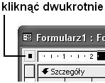 34), w którego skład wchodzą: 1 lista rozwijana dostępnych obiektów formularza, 2 karty kategorii właściwości, 3 nazwy właściwości w zakresie określonej kategorii, 4 pole wartości właściwości, 5