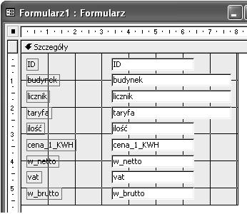 formularza polecenie Projekt formularza Wybór polecenia Projekt formularza