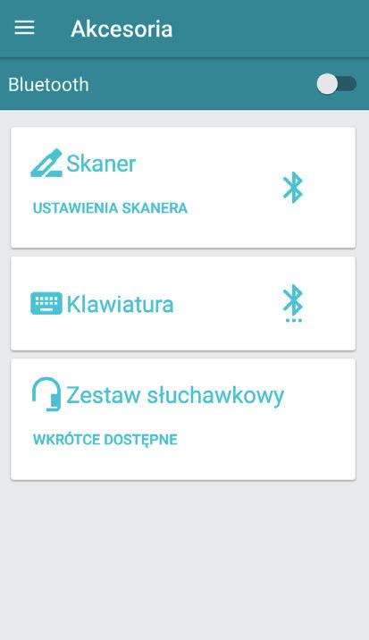 6 Akcesoria Zakładka «Akcesoria» służy do podłączenia i konfiguracji urządzeń współpracujących z tłumaczem Vasco, takich jak skaner, klawiatura fizyczna czy zestaw