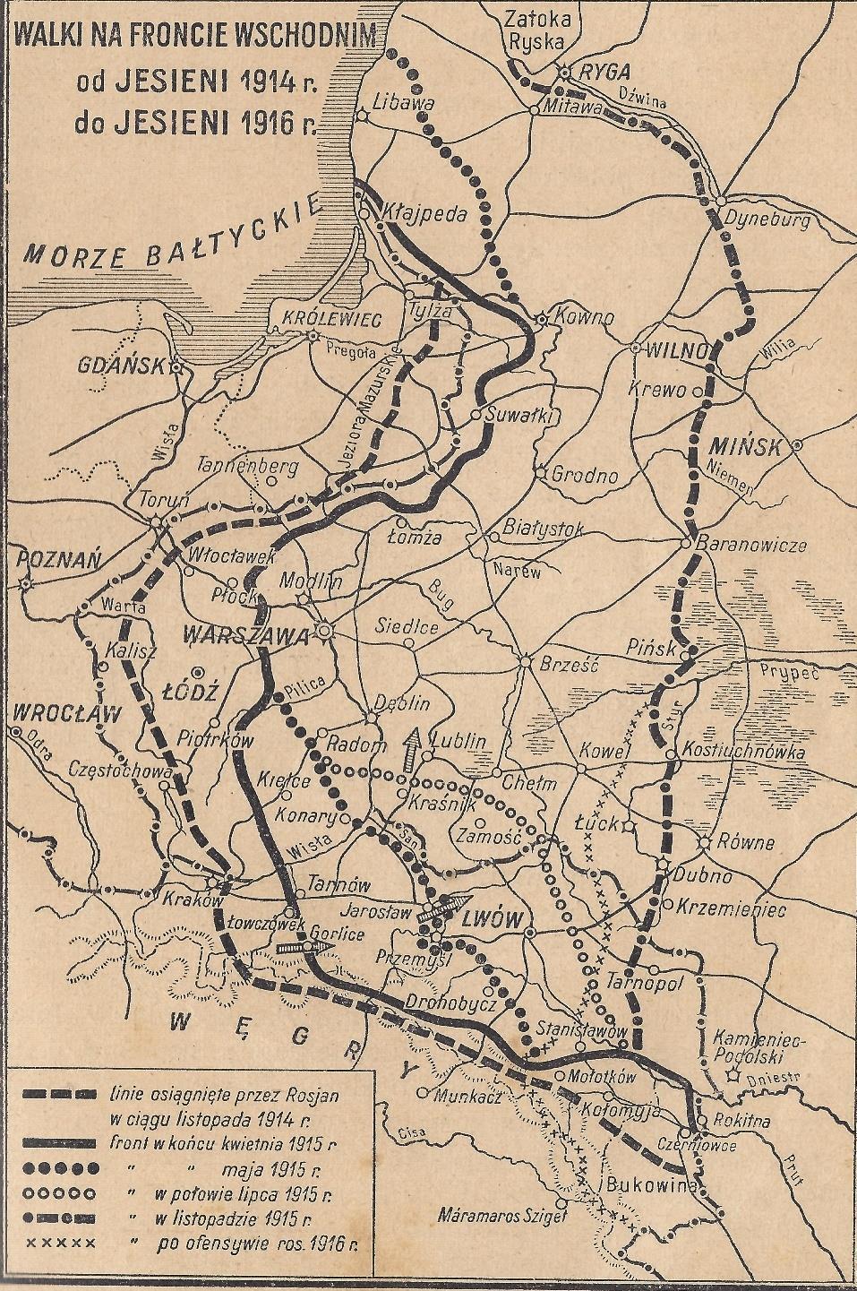 Mapa 4. Wbrew tym nadziejom wojska rosyjskie, acz silniejsze, ale źle kierowane, zostały ostatnim niemal wysiłkiem zatrzymane i odrzucone przez wojska niemieckie i austro-węgierskie.