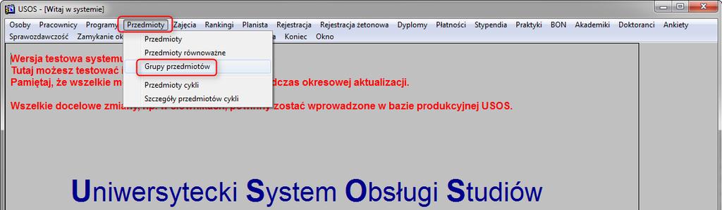 2.3 Zdefiniowanie grup przedmiotów. Z Menu głównego wybieramy: Przedmioty > Grupy przedmiotów(rys 18).