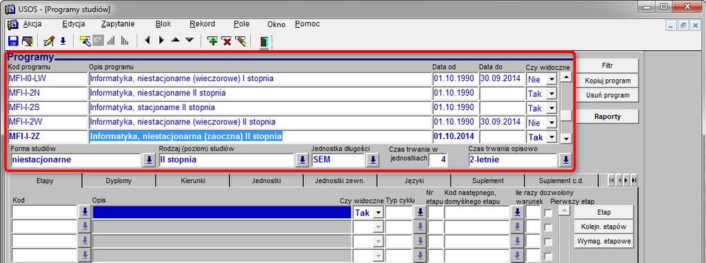 Czas trwania w jednostkach w tym polu podaje się czas trwania programu studiów w wyżej omówionych jednostkach. Czas trwania opisowo w tym polu podaje się czas trwania studiów opisowo (np.