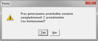 Po naciśnięciu przycisku generowania, system informuje ile przedmiotów uwzględnia przy generowaniu