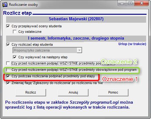 Drugą ważną opcją jest Czy przed rozliczeniem podpiąć WSZYSTKIE przedmioty obowiązkowe pod program (rys. 71, ozn.