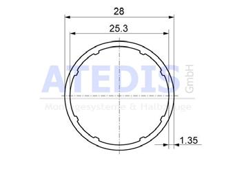 1.1 Rurki D28 Rura D28 Materiał: AlMgSi0,5F25 Wymiary (mm): 3040 x 28 Waga kg/m: 0,450