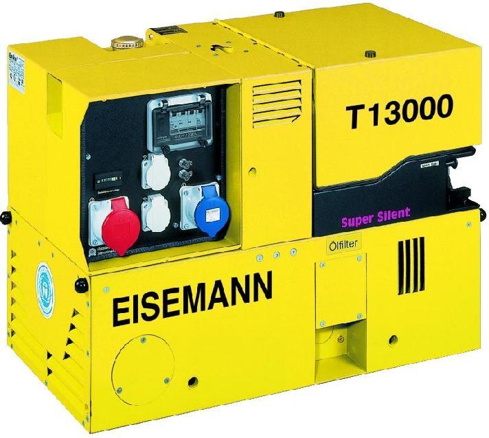 EISEMANN T 13000 E TOPLINE IP 54 Elektryczna moc 3~ (cos 0,8) VA 13000 Elektryczna moc 1~ (cos 0,8) VA 6000 Elektryczna moc 3~ kw 10,4 Elektryczna moc 1~ kw 4,8 Napi cie 3~/1~ V 400/230 Pr d 3~ A