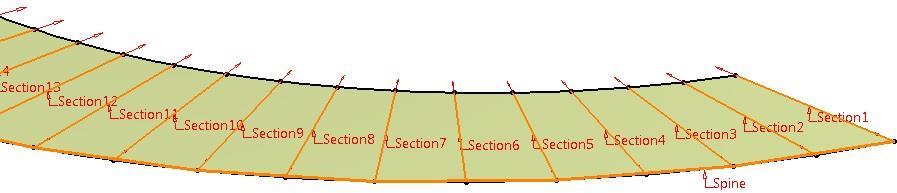 Polecenie Multi Section Surface z wyborem