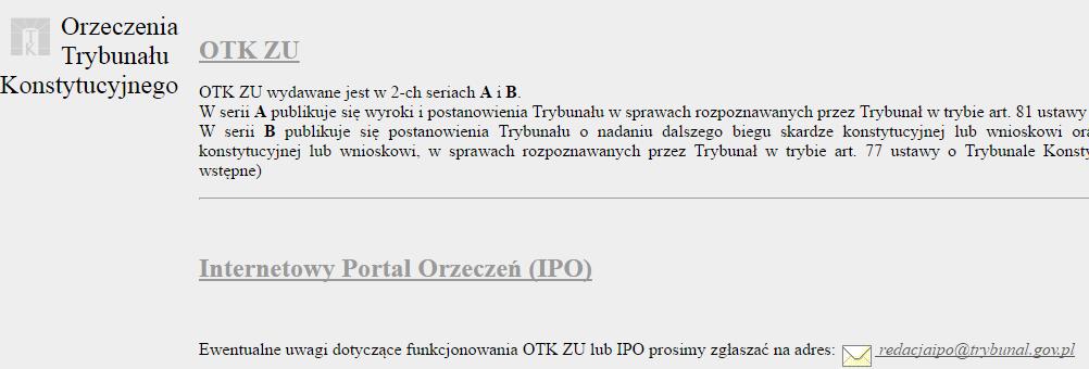 Dwa serwisy: OTK ZU Zbiór urzędowy orzeczeń Trybunału