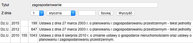 Wyszukiwanie za pomocą formularza 13. Powołane przepisy w pierwszej kolejności należy wybrać akt prawny, którego ma dotyczyć orzeczenie.