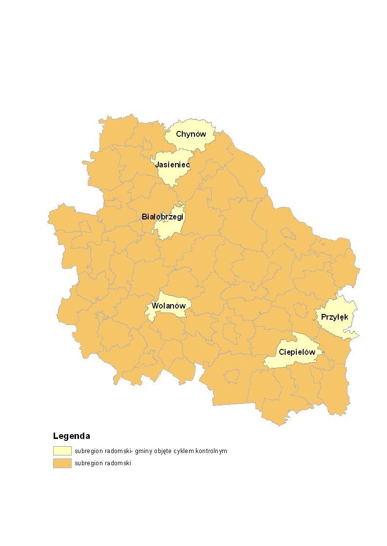 CYKL KONTROLNY WIOŚ ZEBRANE ODPADY Gminy objęte cyklem kontrolnym (6 gmin na 61 w subregionie) Gmina Ludność Masa zebranych odpadów w 2012 r.