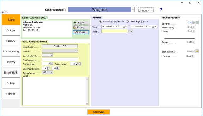 łatwe wyszukiwanie rezerwacji, źródła (pochodzenie) rezerwacji, rezerwacje wstępne, zarządzanie terminami, kolorystyczne rozróżnienie typów rezerwacji, ewidencja rozliczonych i